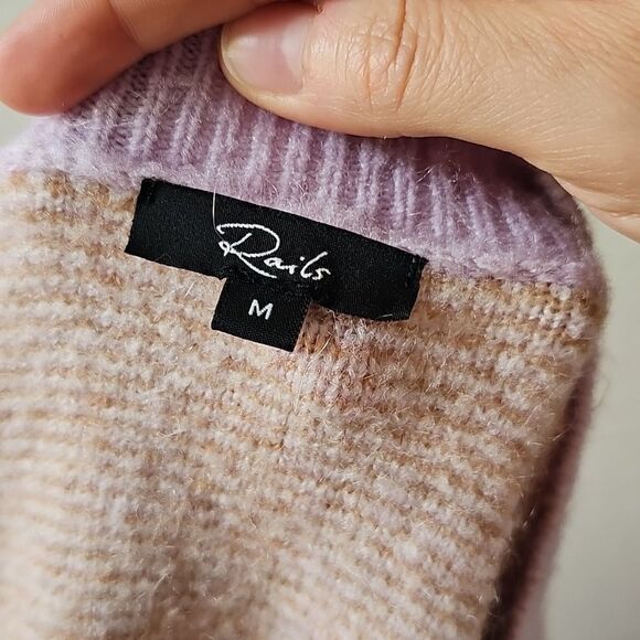 Rails Colleen Plaid Oversized Mohair Purple Plaid V Neck Sweater Medium - Picture 3 of 5